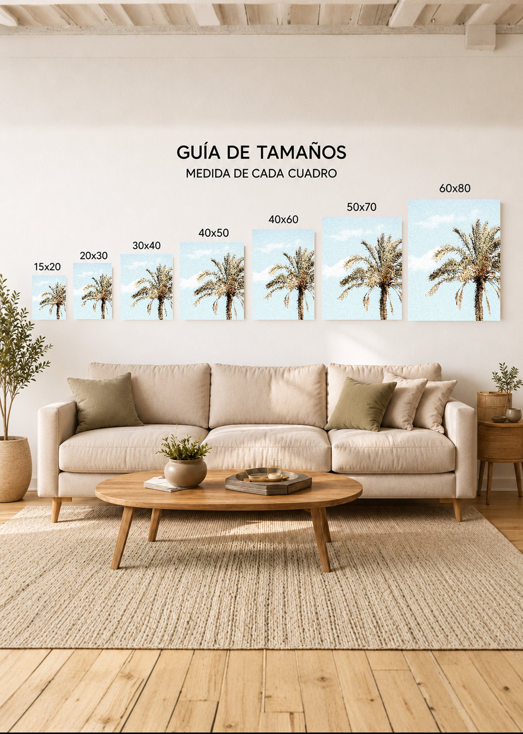 Cuadro Decorativo Mural Sin Marco 5mm - Playa, Palmera Datilera Beige
