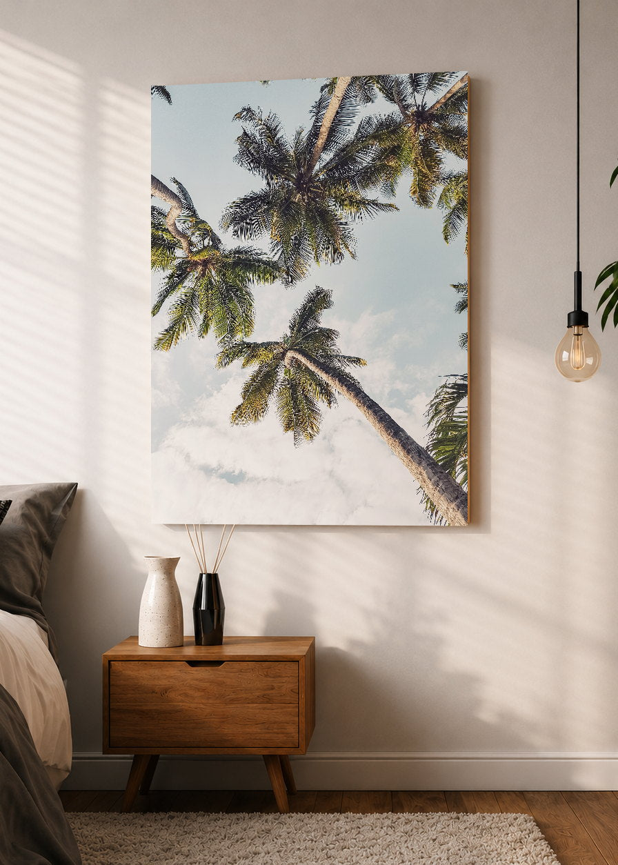 Cuadro Decorativo Mural Sin Marco 5mm - Playa, Palmera Inclinada Blanco