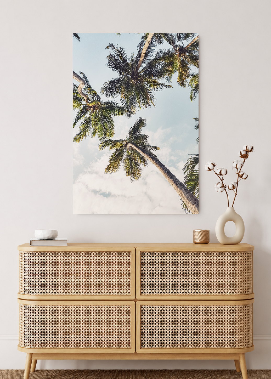 Cuadro Decorativo Mural Sin Marco 5mm - Playa, Palmera Inclinada Blanco