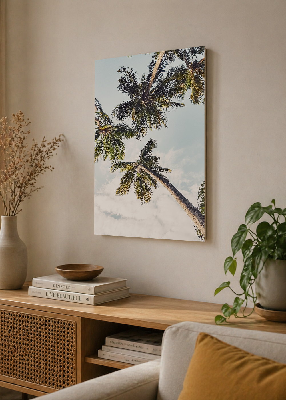 Cuadro Decorativo Mural Sin Marco 5mm - Playa, Palmera Inclinada Blanco