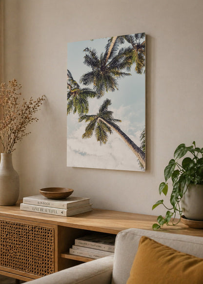 Cuadro Decorativo Mural Sin Marco 5mm - Playa, Palmera Inclinada Blanco