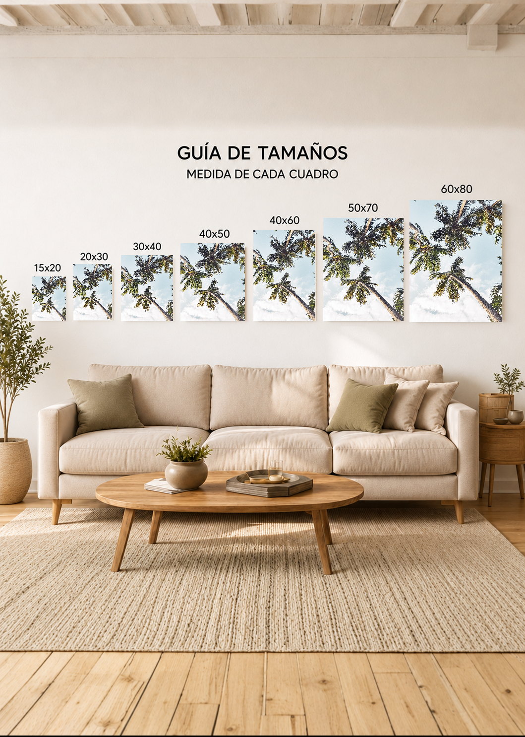Cuadro Decorativo Mural Sin Marco 5mm - Playa, Palmera Inclinada Blanco