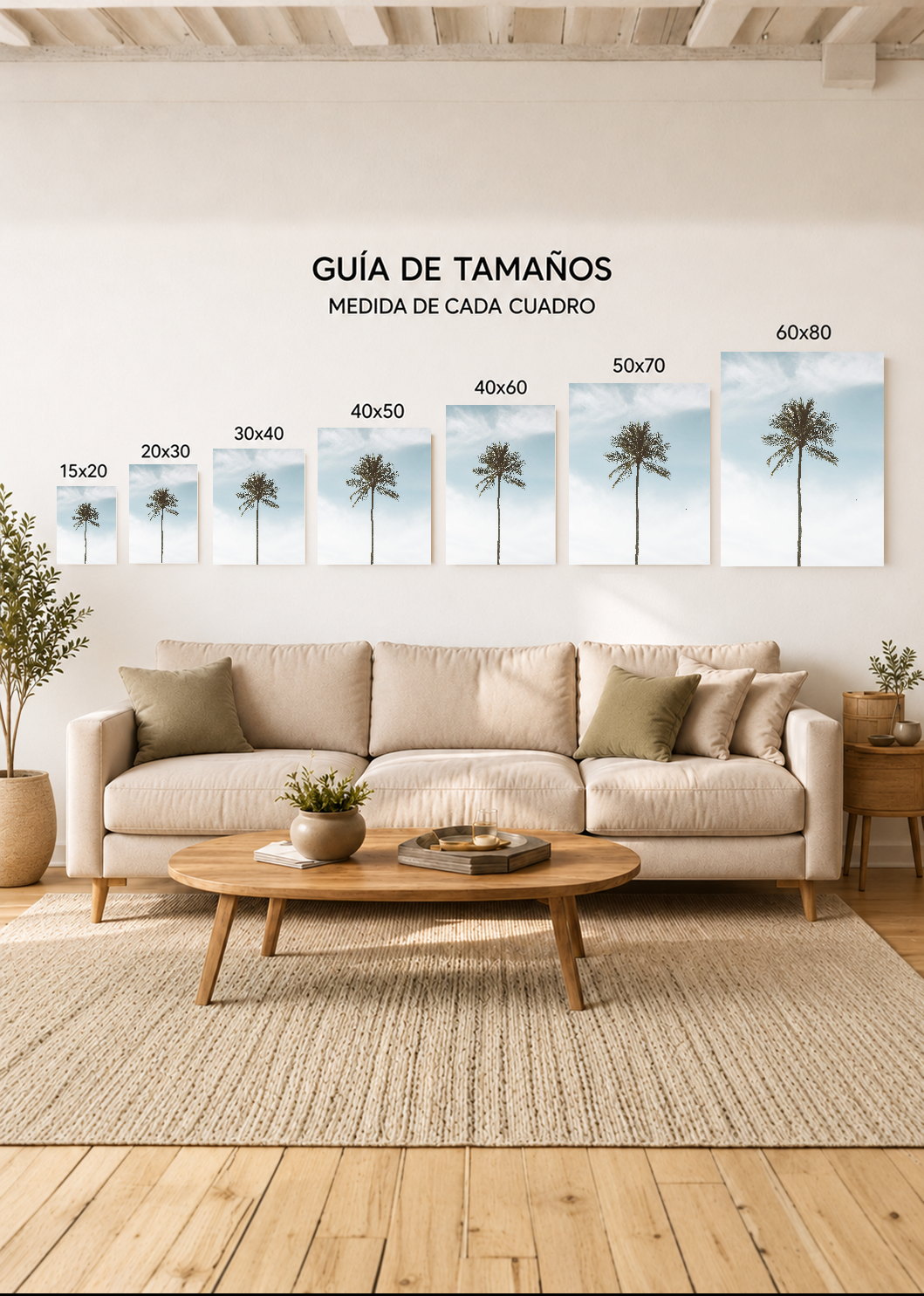 Cuadro Decorativo Mural Sin Marco 5mm - Playa, Palmera Minimal Cielo