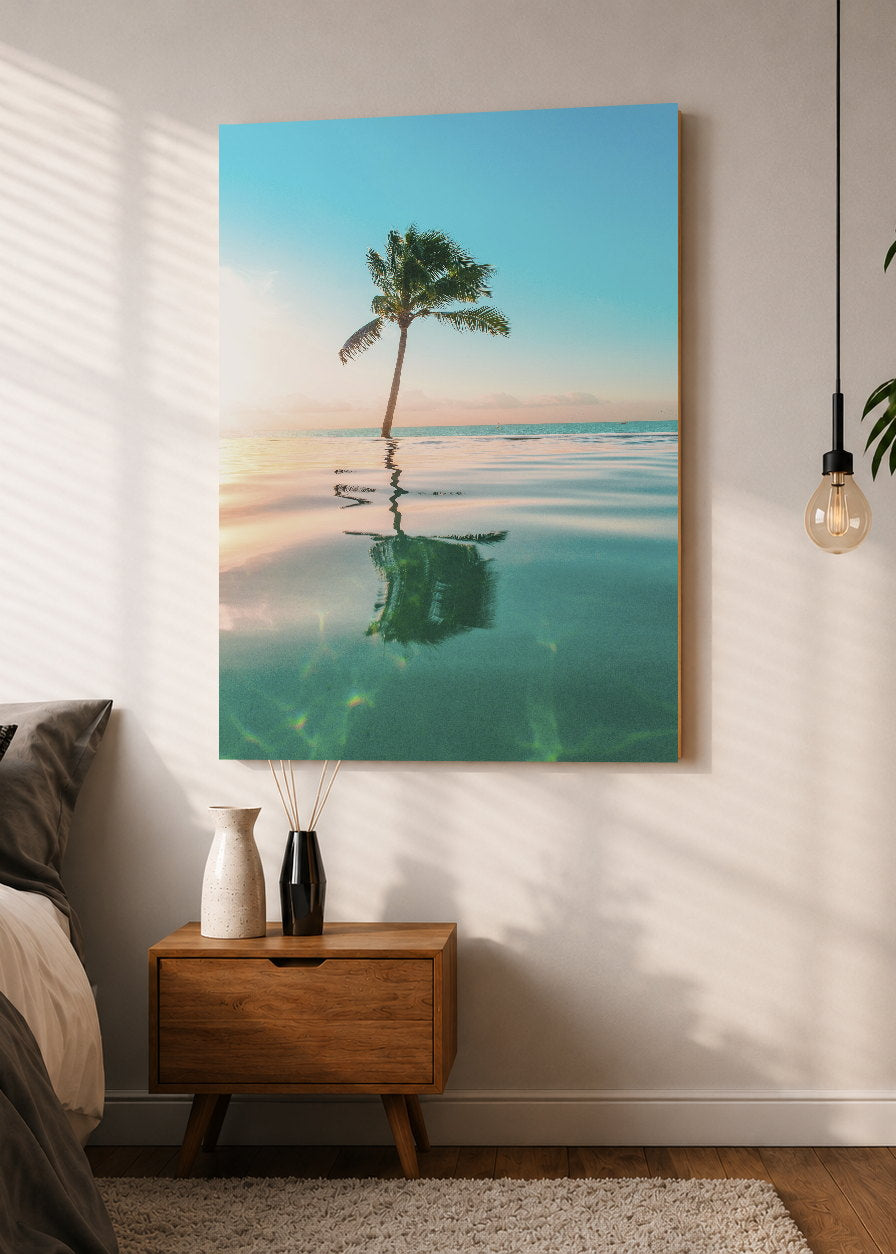 Cuadro Decorativo Mural Sin Marco 5mm - Playa, Palmera Reflejo Agua