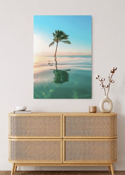 Cuadro Decorativo Mural Sin Marco 5mm - Playa, Palmera Reflejo Agua