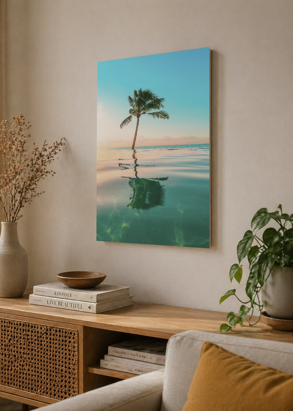 Cuadro Decorativo Mural Sin Marco 5mm - Playa, Palmera Reflejo Agua