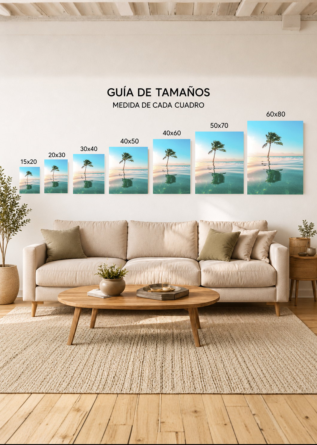 Cuadro Decorativo Mural Sin Marco 5mm - Playa, Palmera Reflejo Agua