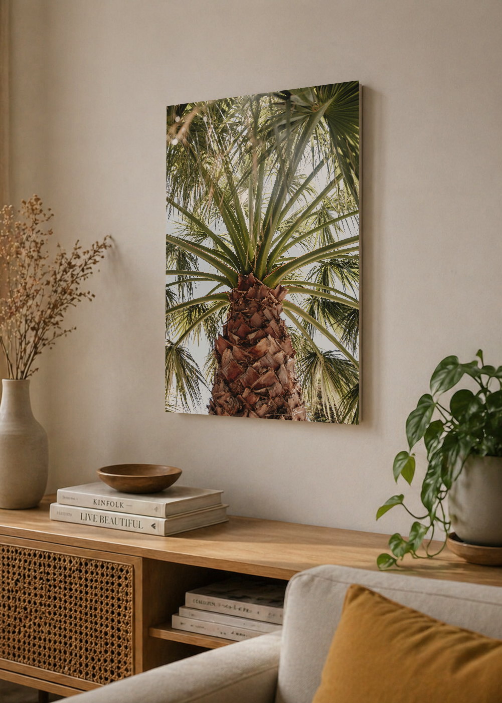 Cuadro Decorativo Mural Sin Marco 5mm - Playa, Palmera Tronco Verde