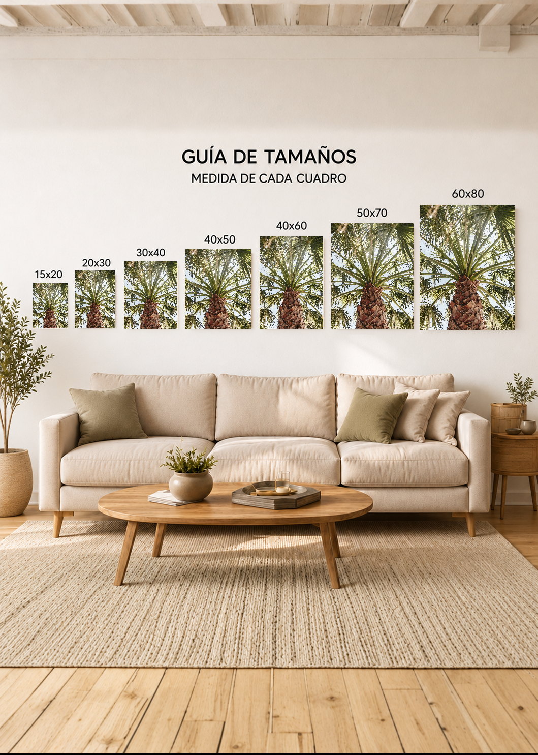Cuadro Decorativo Mural Sin Marco 5mm - Playa, Palmera Tronco Verde