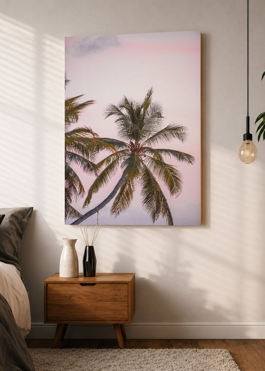 Cuadro Decorativo Mural Sin Marco 5mm - Playa, Palmeras Cielo Rosa