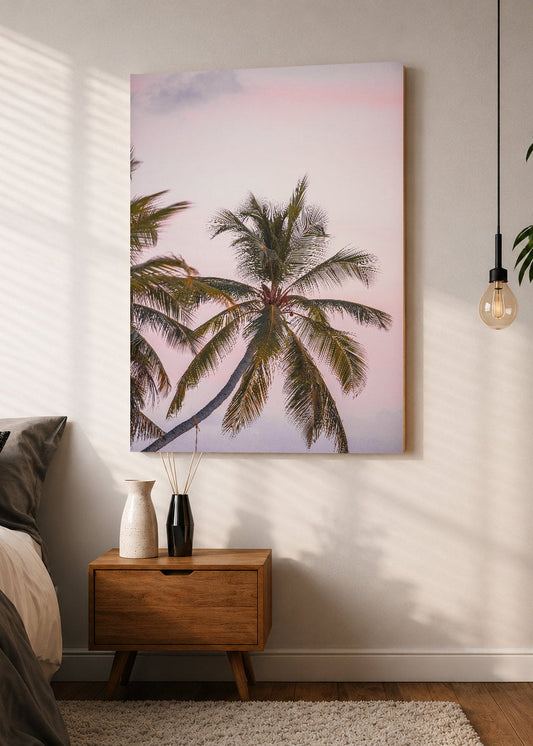 Cuadro Decorativo Mural Sin Marco 5mm - Playa, Palmeras Cielo Rosa