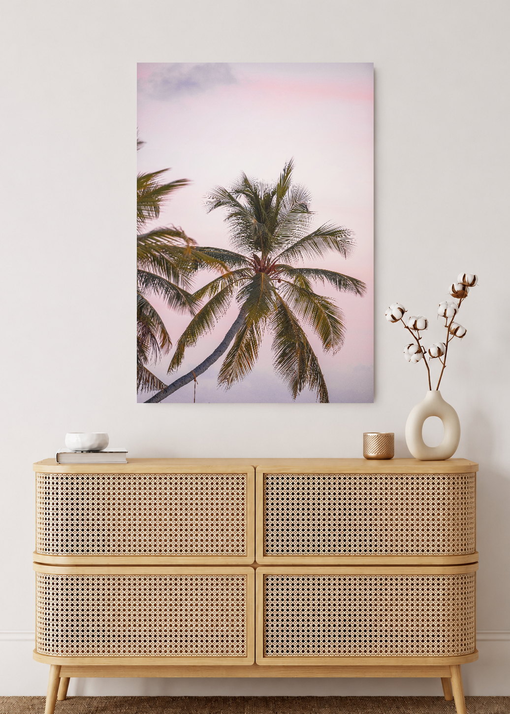 Cuadro Decorativo Mural Sin Marco 5mm - Playa, Palmeras Cielo Rosa