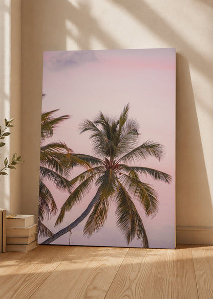 Cuadro Decorativo Mural Sin Marco 5mm - Playa, Palmeras Cielo Rosa