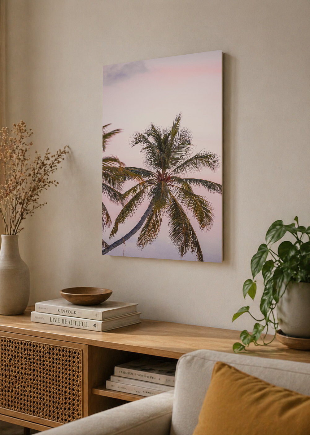 Cuadro Decorativo Mural Sin Marco 5mm - Playa, Palmeras Cielo Rosa