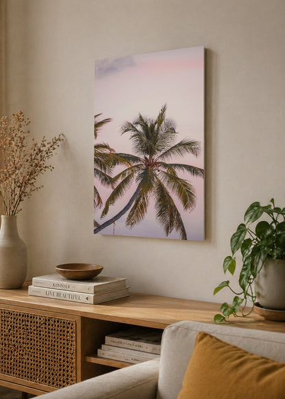 Cuadro Decorativo Mural Sin Marco 5mm - Playa, Palmeras Cielo Rosa