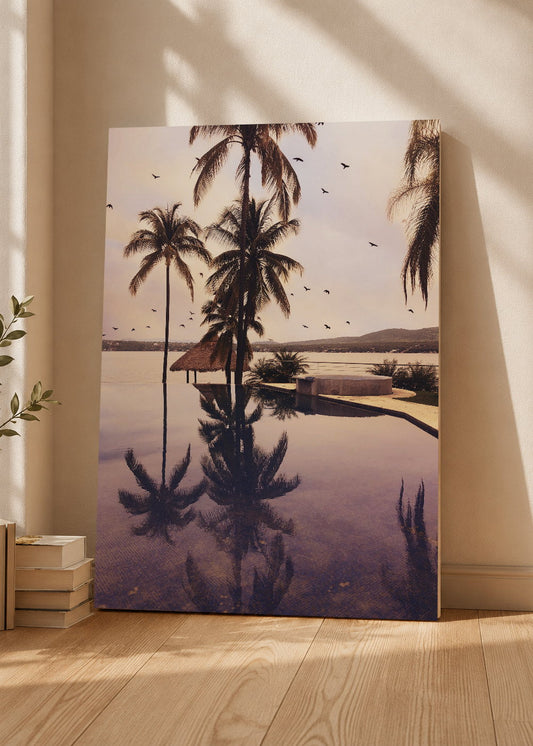 Cuadro Decorativo Mural Sin Marco 5mm - Playa, Palmeras Reflejo Atardecer