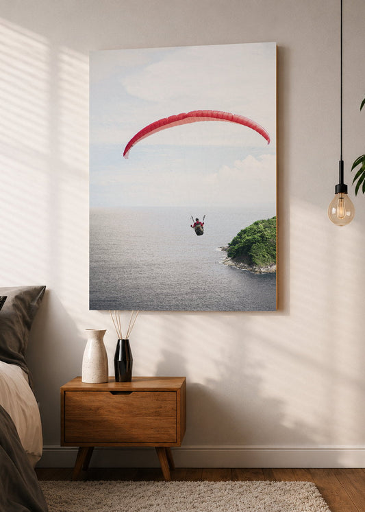Cuadro Decorativo Mural Sin Marco 5mm - Playa, Parapente Rojo Mar