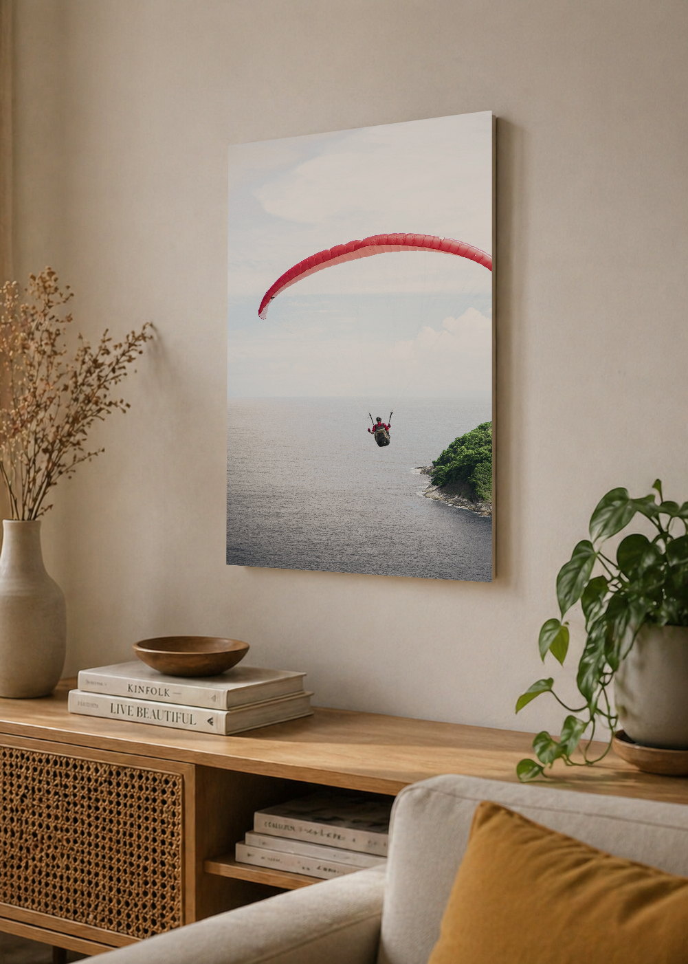 Cuadro Decorativo Mural Sin Marco 5mm - Playa, Parapente Rojo Mar