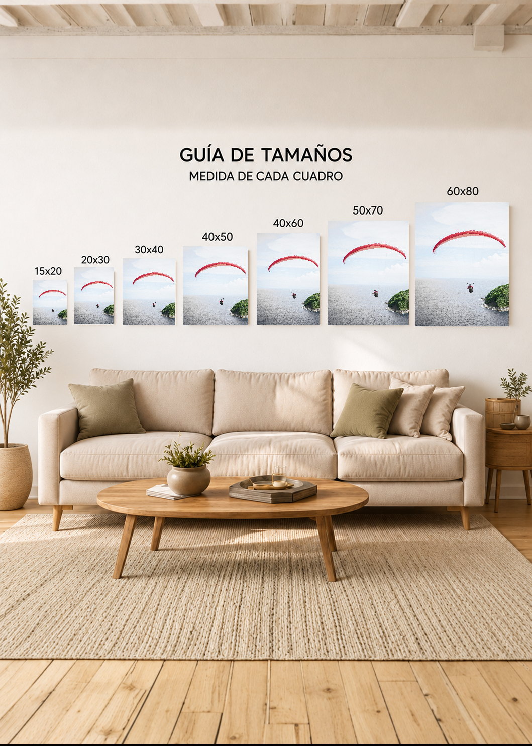 Cuadro Decorativo Mural Sin Marco 5mm - Playa, Parapente Rojo Mar