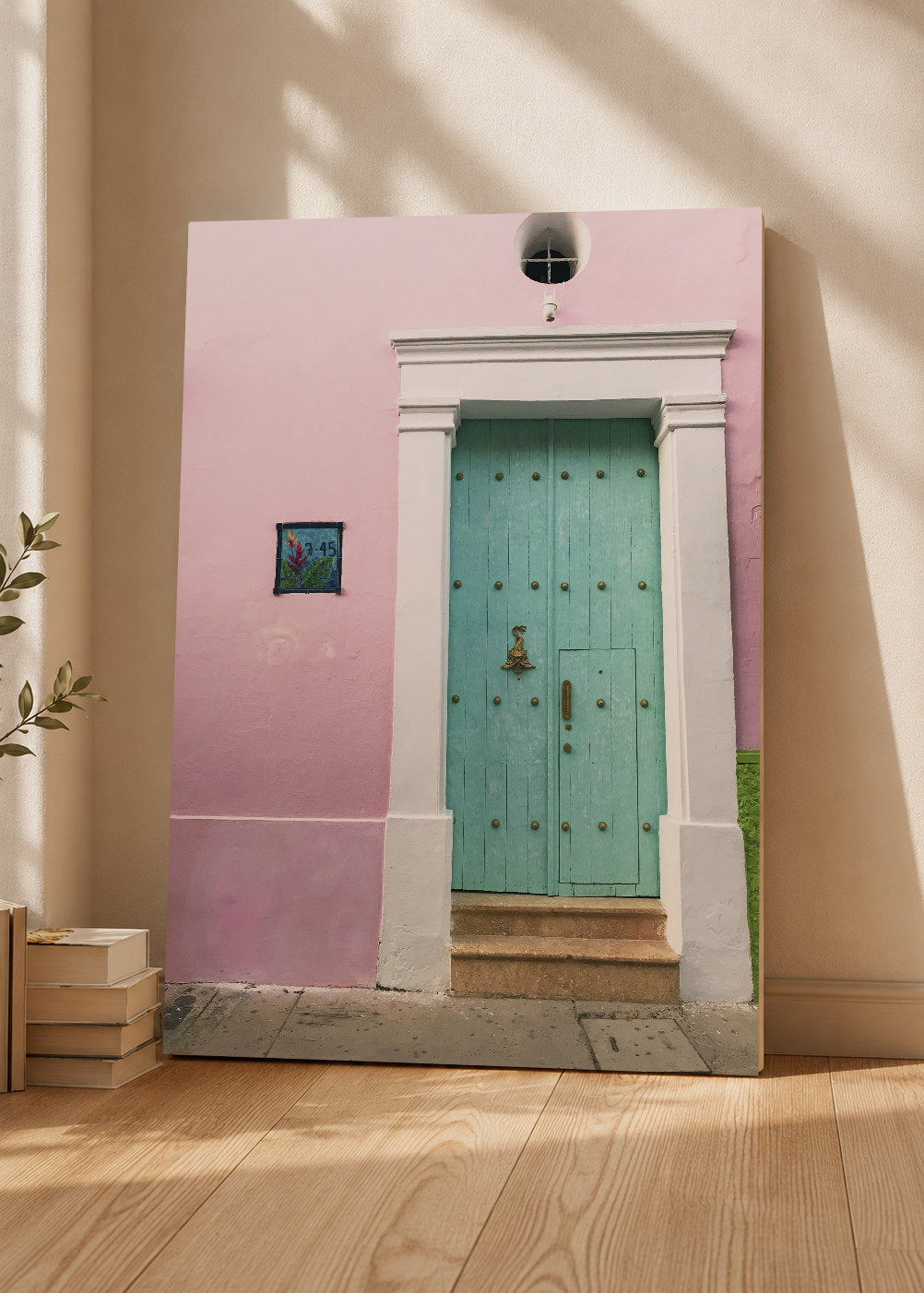 Cuadro Decorativo Mural Sin Marco 5mm - Playa, Puerta Turquesa Pared Rosa