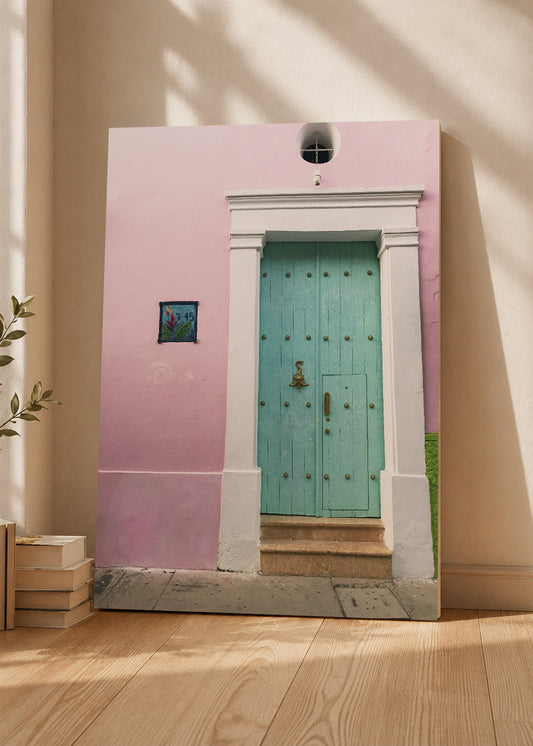 Cuadro Decorativo Mural Sin Marco 5mm - Playa, Puerta Turquesa Pared Rosa