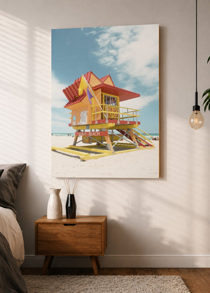 Cuadro Decorativo Mural Sin Marco 5mm - Playa, Puesto Guardavidas Amarillo