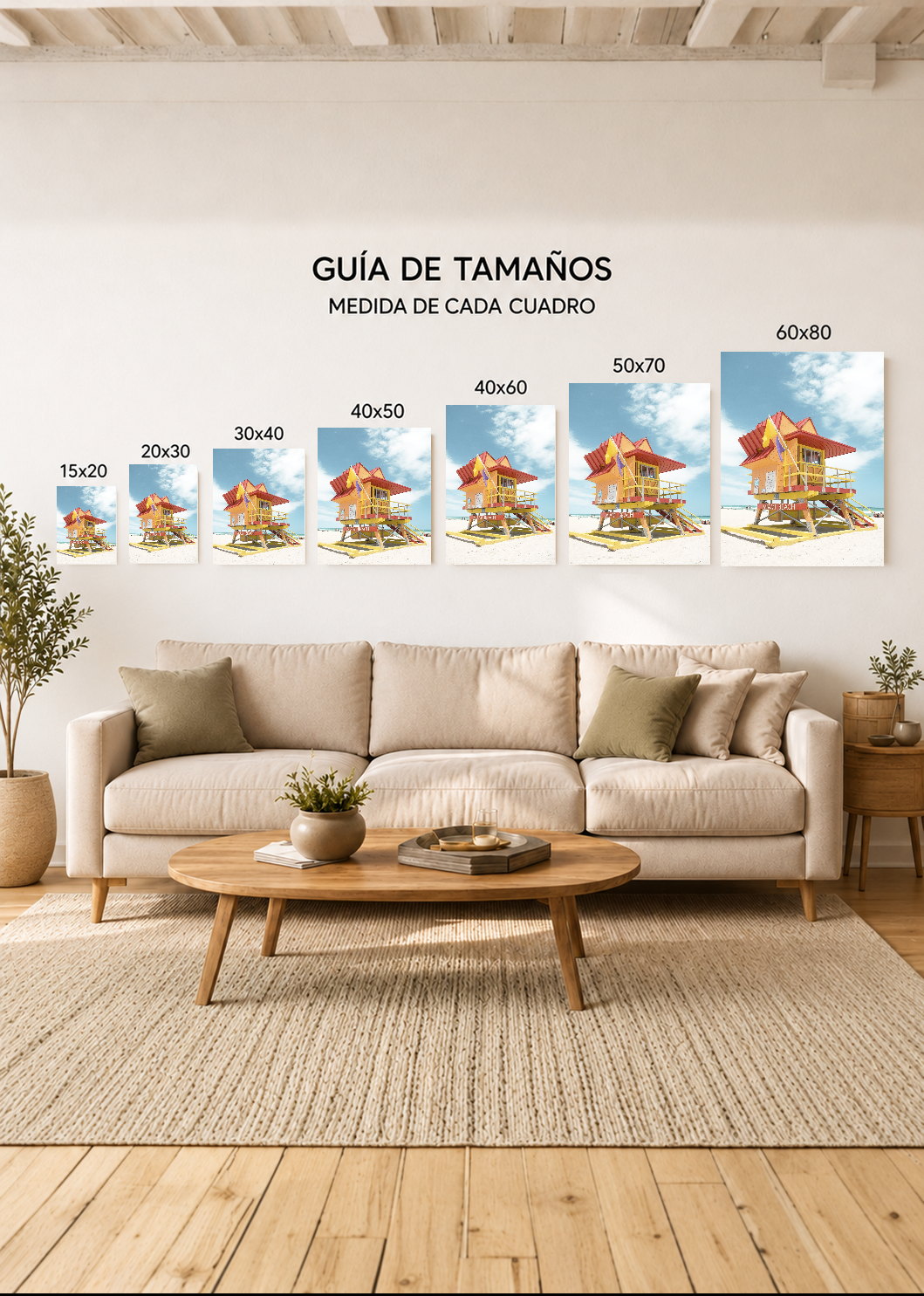 Cuadro Decorativo Mural Sin Marco 5mm - Playa, Puesto Guardavidas Amarillo