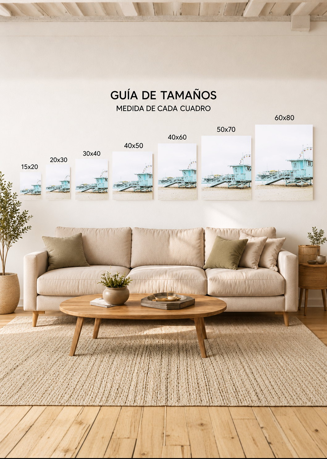 Cuadro Decorativo Mural Sin Marco 5mm - Playa, Puesto Guardavidas Celeste