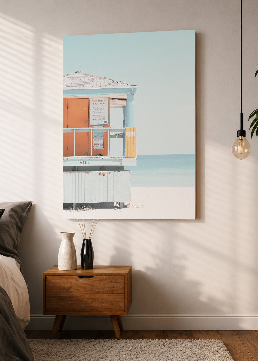 Cuadro Decorativo Mural Sin Marco 5mm - Playa, Puesto Guardavidas Naranja