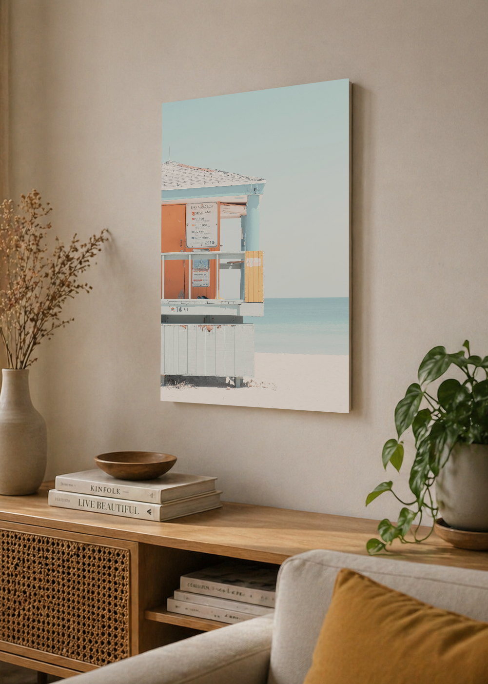 Cuadro Decorativo Mural Sin Marco 5mm - Playa, Puesto Guardavidas Naranja