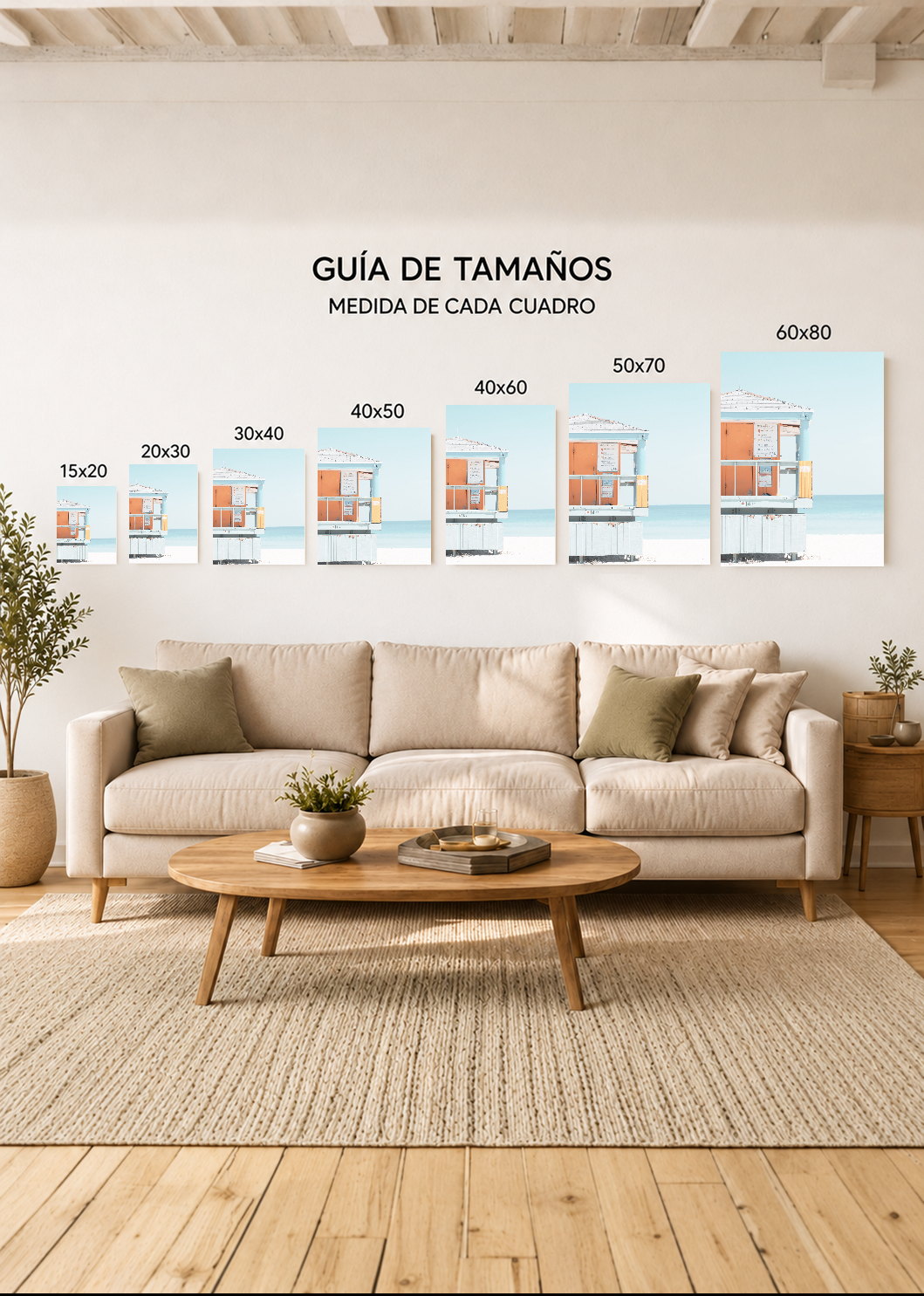 Cuadro Decorativo Mural Sin Marco 5mm - Playa, Puesto Guardavidas Naranja