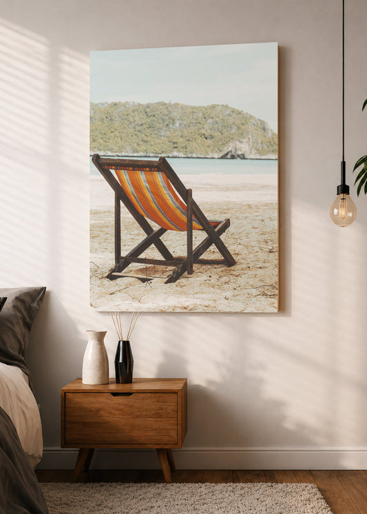 Cuadro Decorativo Mural Sin Marco 5mm - Playa, Reposera Naranja Bahía