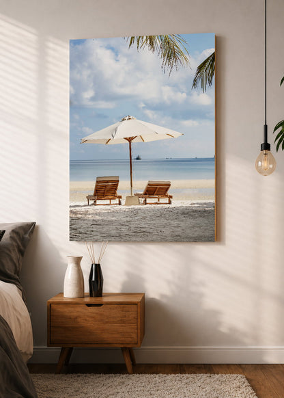 Cuadro Decorativo Mural Sin Marco 5mm - Playa, Reposeras Sombrilla Blanca