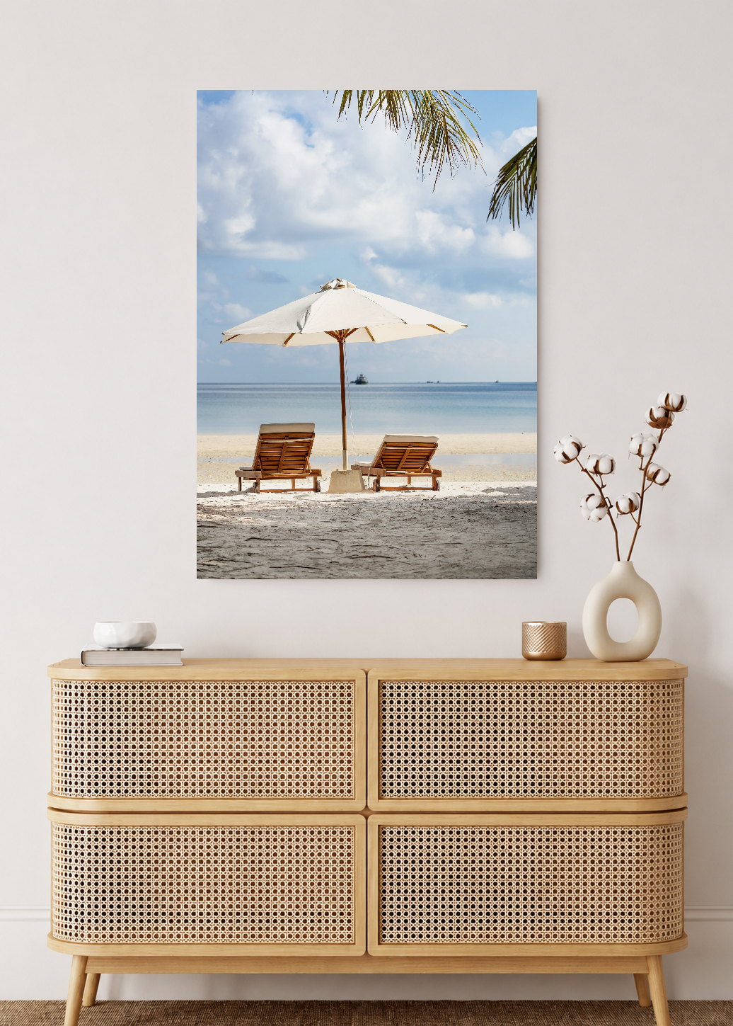 Cuadro Decorativo Mural Sin Marco 5mm - Playa, Reposeras Sombrilla Blanca