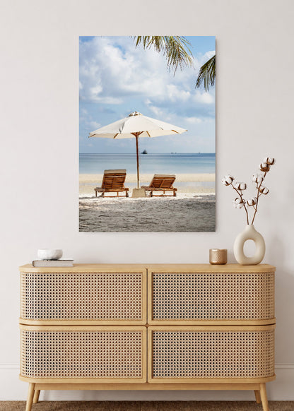 Cuadro Decorativo Mural Sin Marco 5mm - Playa, Reposeras Sombrilla Blanca