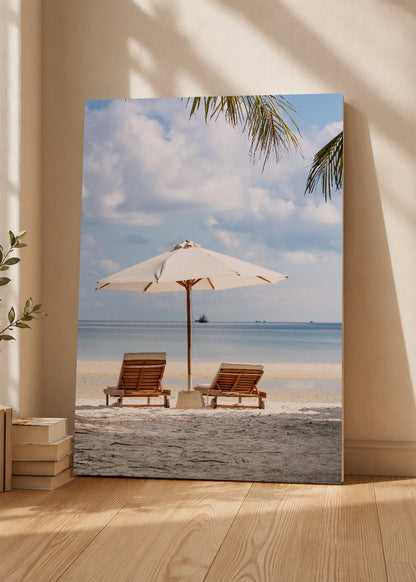 Cuadro Decorativo Mural Sin Marco 5mm - Playa, Reposeras Sombrilla Blanca