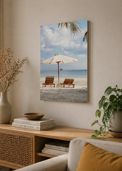 Cuadro Decorativo Mural Sin Marco 5mm - Playa, Reposeras Sombrilla Blanca