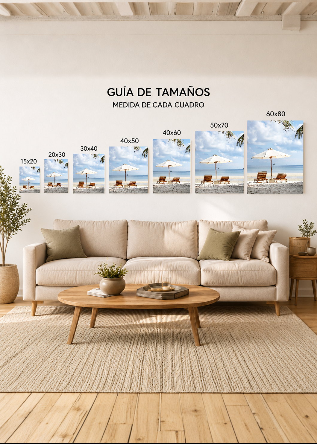 Cuadro Decorativo Mural Sin Marco 5mm - Playa, Reposeras Sombrilla Blanca