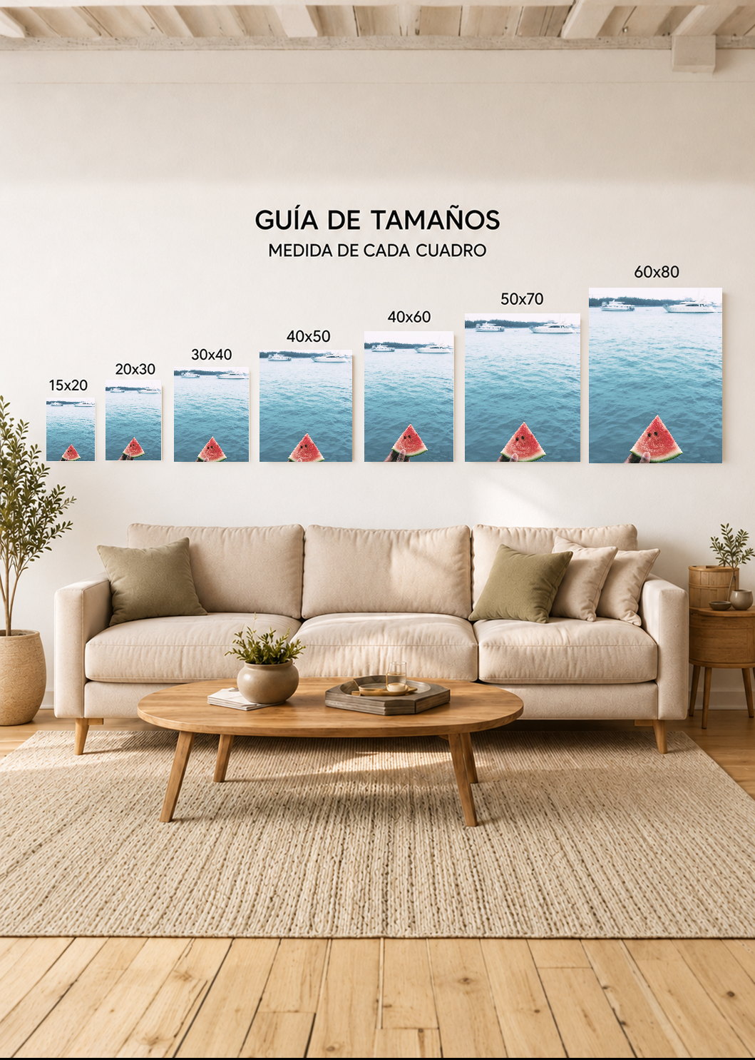 Cuadro Decorativo Mural Sin Marco 5mm - Playa, Sandía Mano Mar