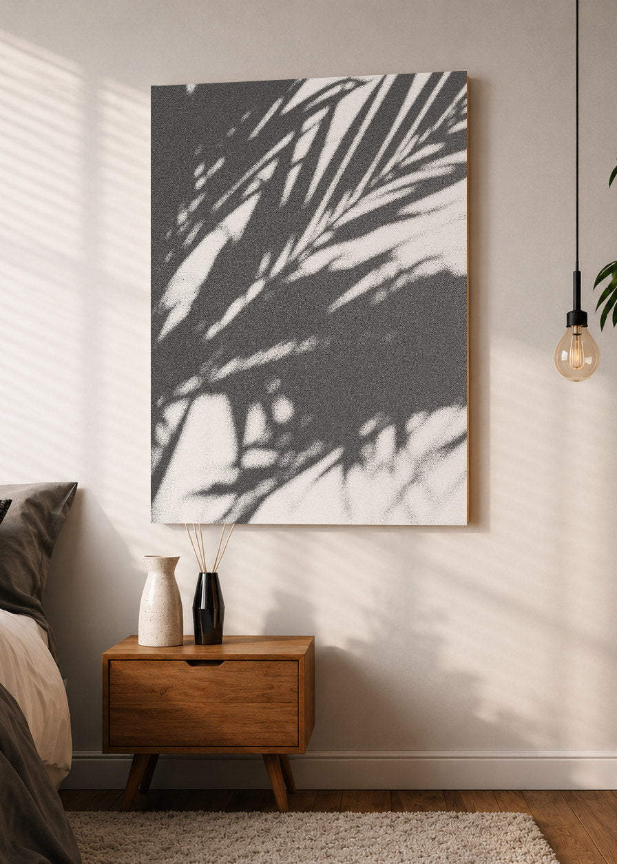 Cuadro Decorativo Mural Sin Marco 5mm - Playa, Sombra Palmera Blanco Negro