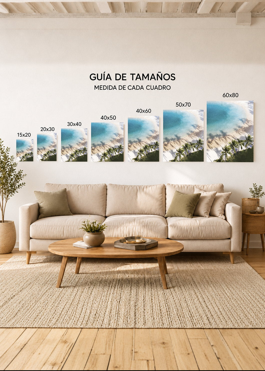 Cuadro Decorativo Mural Sin Marco 5mm - Playa, Sombras Palmeras Aérea