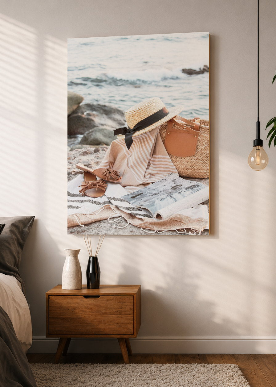 Cuadro Decorativo Mural Sin Marco 5mm - Playa, Sombrero Canasta Orilla