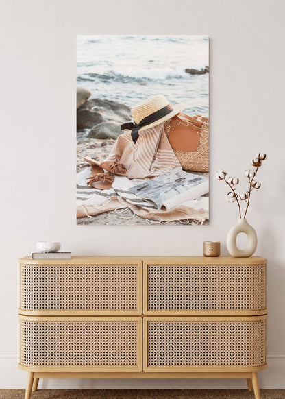 Cuadro Decorativo Mural Sin Marco 5mm - Playa, Sombrero Canasta Orilla