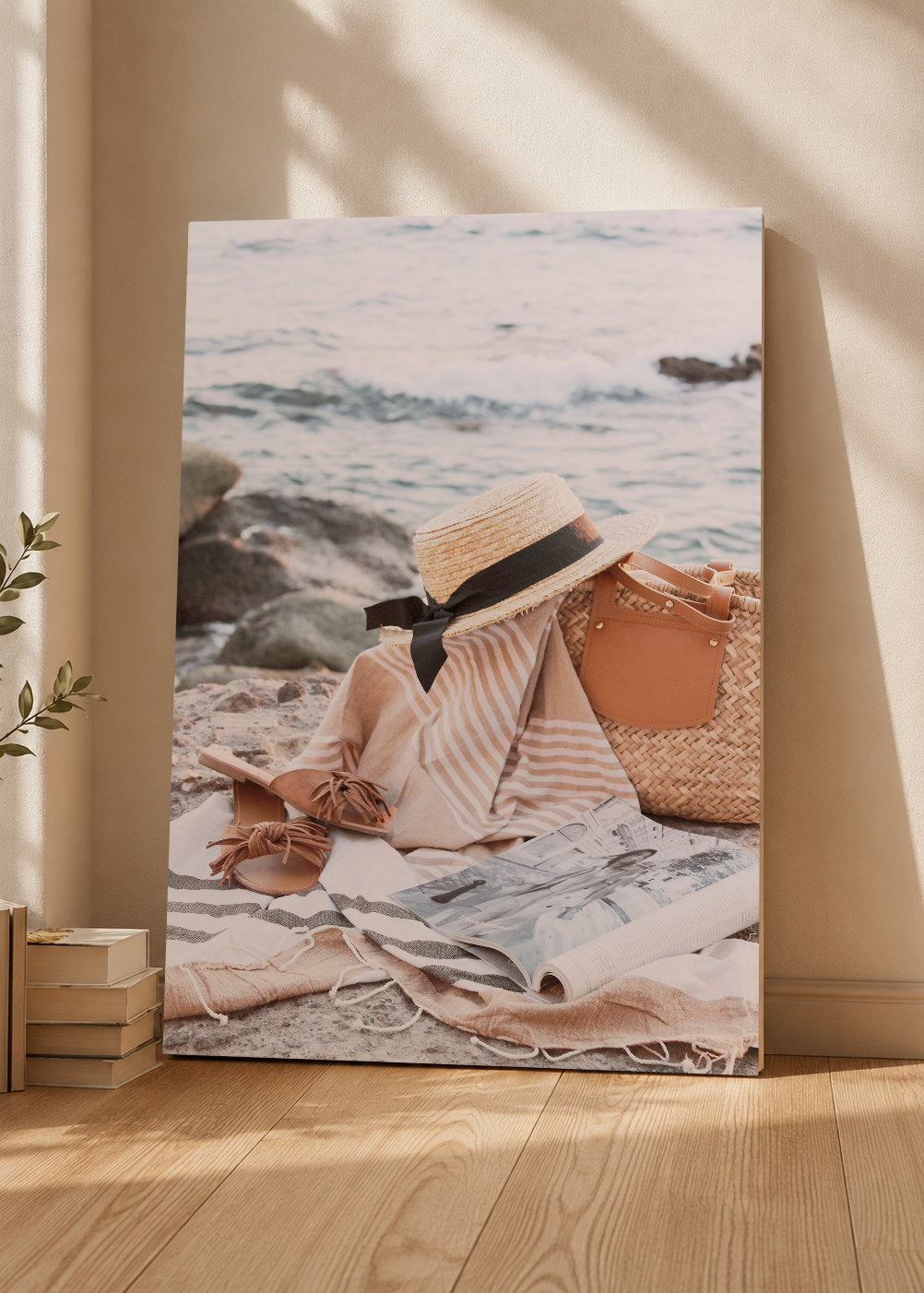 Cuadro Decorativo Mural Sin Marco 5mm - Playa, Sombrero Canasta Orilla