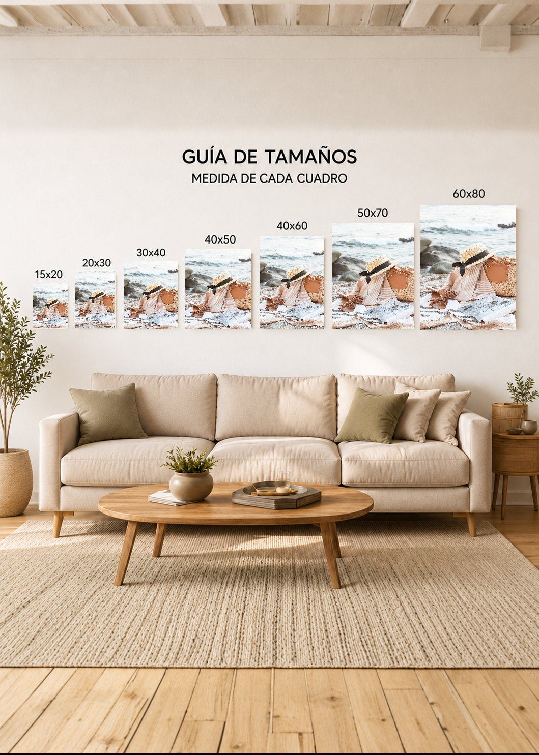 Cuadro Decorativo Mural Sin Marco 5mm - Playa, Sombrero Canasta Orilla
