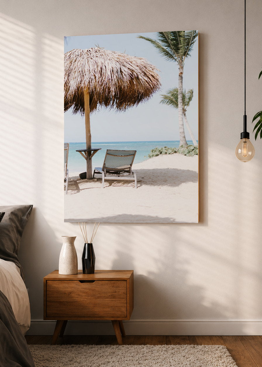 Cuadro Decorativo Mural Sin Marco 5mm - Playa, Sombrilla Paja Reposera