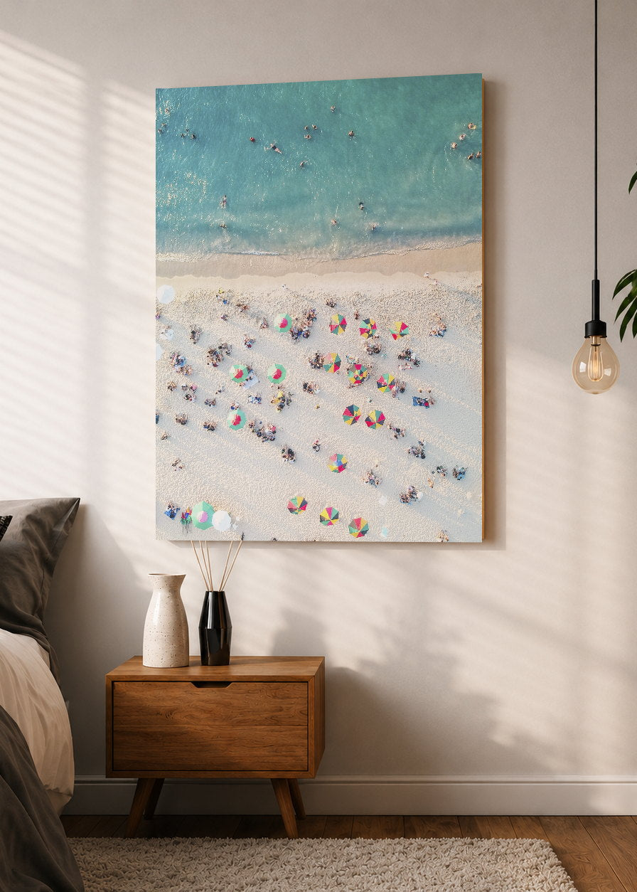 Cuadro Decorativo Mural Sin Marco 5mm - Playa, Sombrillas Multitud Aérea