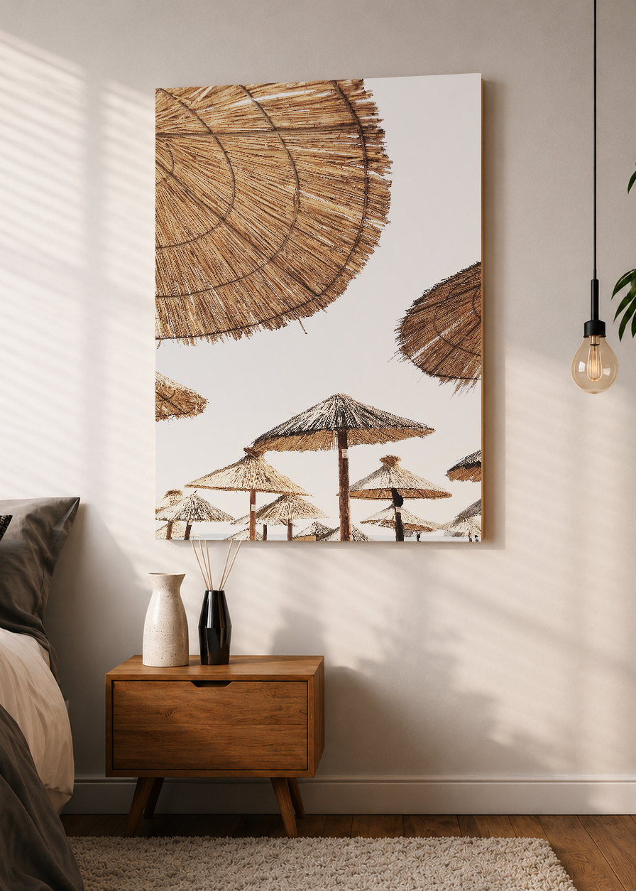 Cuadro Decorativo Mural Sin Marco 5mm - Playa, Sombrillas Paja Circulo