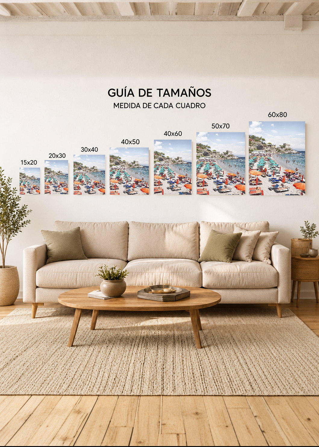 Cuadro Decorativo Mural Sin Marco 5mm - Playa, Sombrillas Pueblo Costero