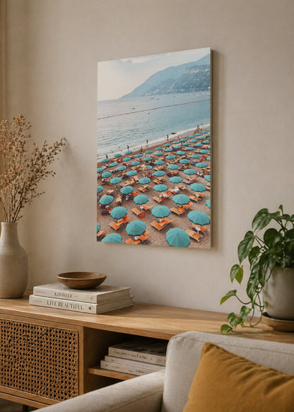 Cuadro Decorativo Mural Sin Marco 5mm - Playa, Sombrillas Turquesa Aérea